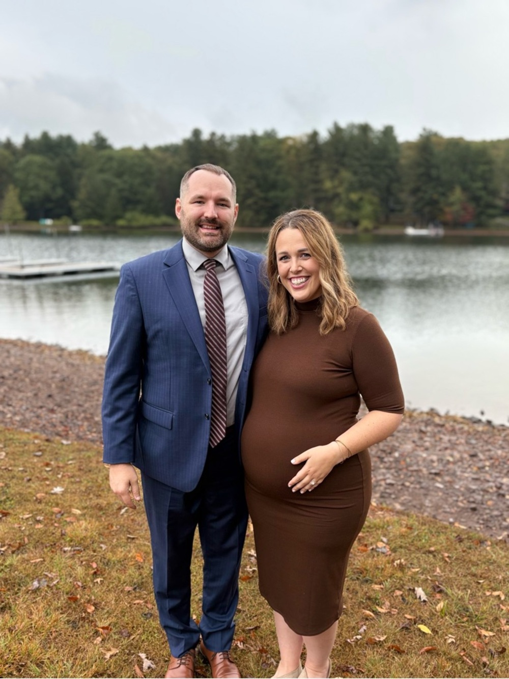 PinkBlush Brown Ribbed Mock Neck Maternity Midi Dress - Picture 4 of 5